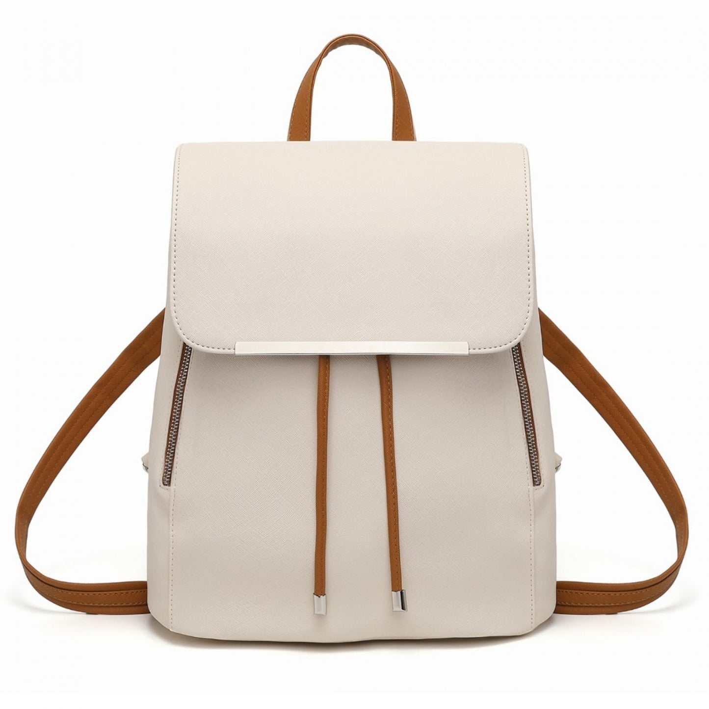 Miss Lulu Stylish Faux Leather Backpack Secure Daypack with Magnetic Snap Closure Fashionable PU Leather Travel Bag (BPM2427) - Beige & Brown