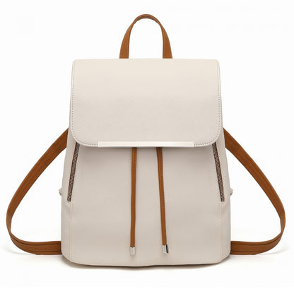Miss Lulu Stylish Faux Leather Backpack Secure Daypack with Magnetic Snap Closure Fashionable PU Leather Travel Bag (BPM2427) - Beige & Brown