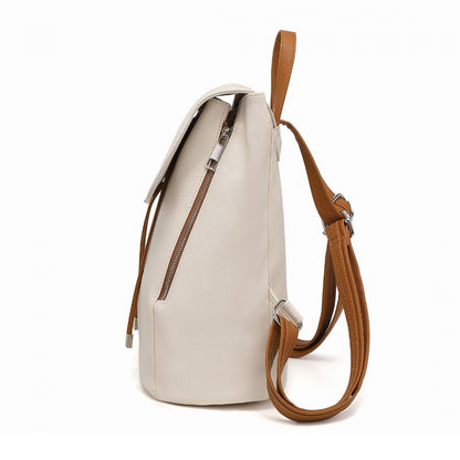 Miss Lulu Stylish Faux Leather Backpack Secure Daypack with Magnetic Snap Closure Fashionable PU Leather Travel Bag (BPM2427) - Beige & Brown