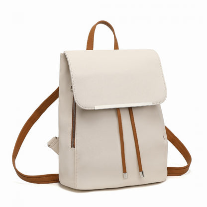 Miss Lulu Stylish Faux Leather Backpack Secure Daypack with Magnetic Snap Closure Fashionable PU Leather Travel Bag (BPM2427) - Beige & Brown