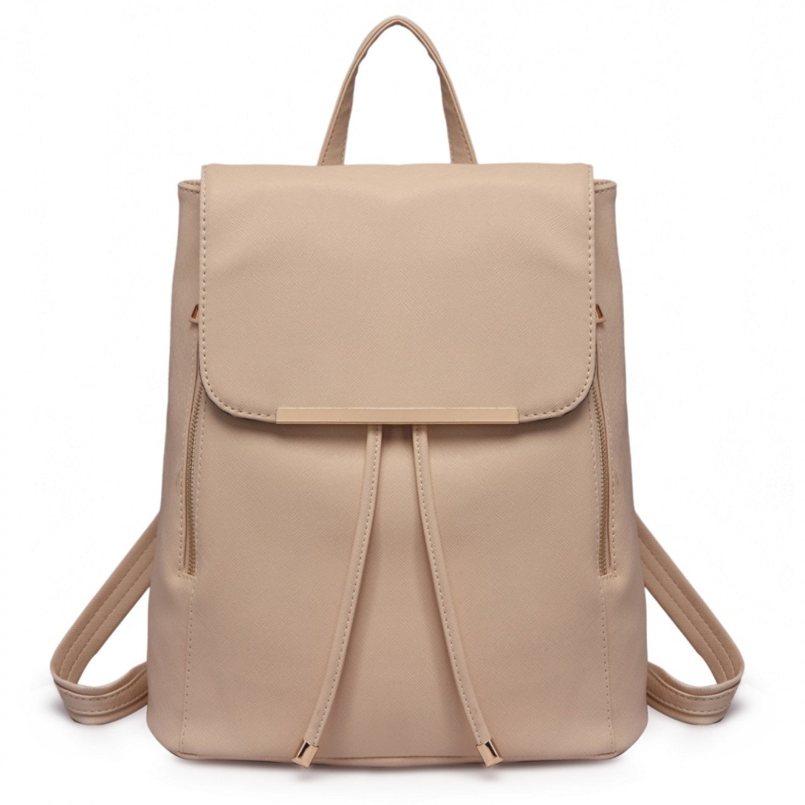Miss Lulu Stylish Faux Leather Backpack Secure Daypack with Magnetic Snap Closure Fashionable PU Leather Travel Bag (BPM2427) - Beige