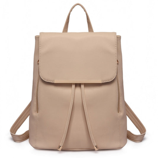Miss Lulu Stylish Faux Leather Backpack Secure Daypack with Magnetic Snap Closure Fashionable PU Leather Travel Bag (BPM2427) - Beige