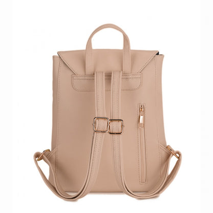Miss Lulu Stylish Faux Leather Backpack Secure Daypack with Magnetic Snap Closure Fashionable PU Leather Travel Bag (BPM2427) - Beige