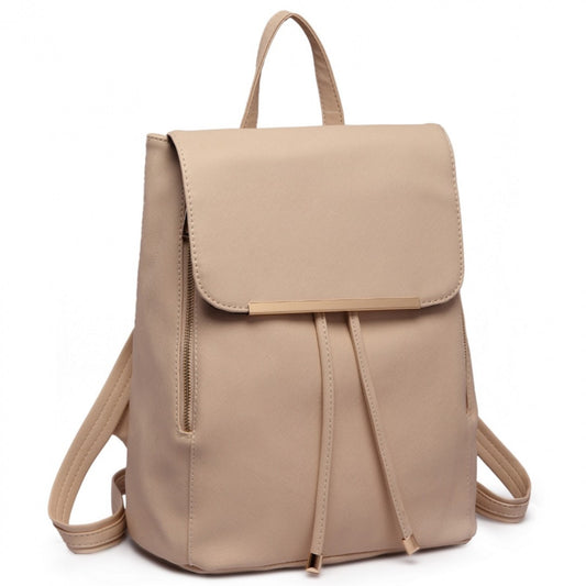 Miss Lulu Stylish Faux Leather Backpack Secure Daypack with Magnetic Snap Closure Fashionable PU Leather Travel Bag (BPM2427) - Beige