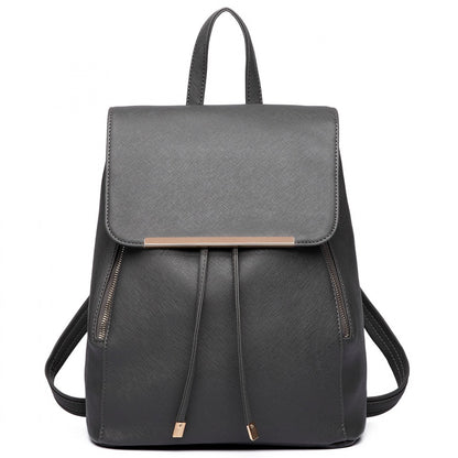 Miss Lulu Stylish Faux Leather Backpack Secure Daypack with Magnetic Snap Closure Fashionable PU Leather Travel Bag (BPM2427) - Black