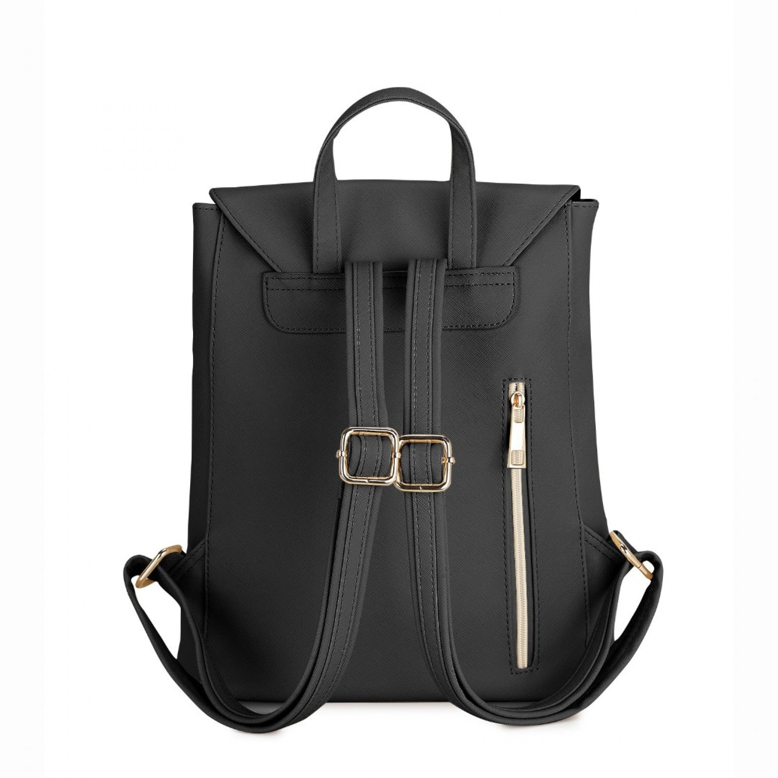Miss Lulu Stylish Faux Leather Backpack Secure Daypack with Magnetic Snap Closure Fashionable PU Leather Travel Bag (BPM2427) - Black