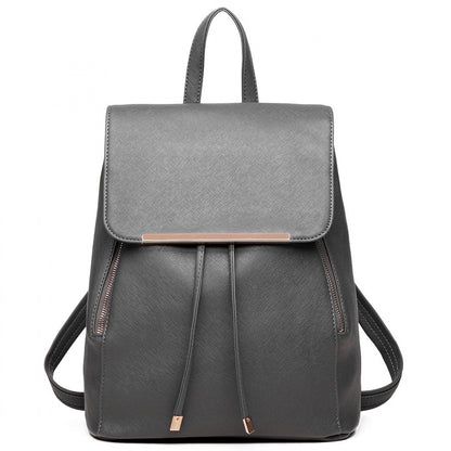 Miss Lulu Stylish Faux Leather Backpack Secure Daypack with Magnetic Snap Closure Fashionable PU Leather Travel Bag (BPM2427) - Grey