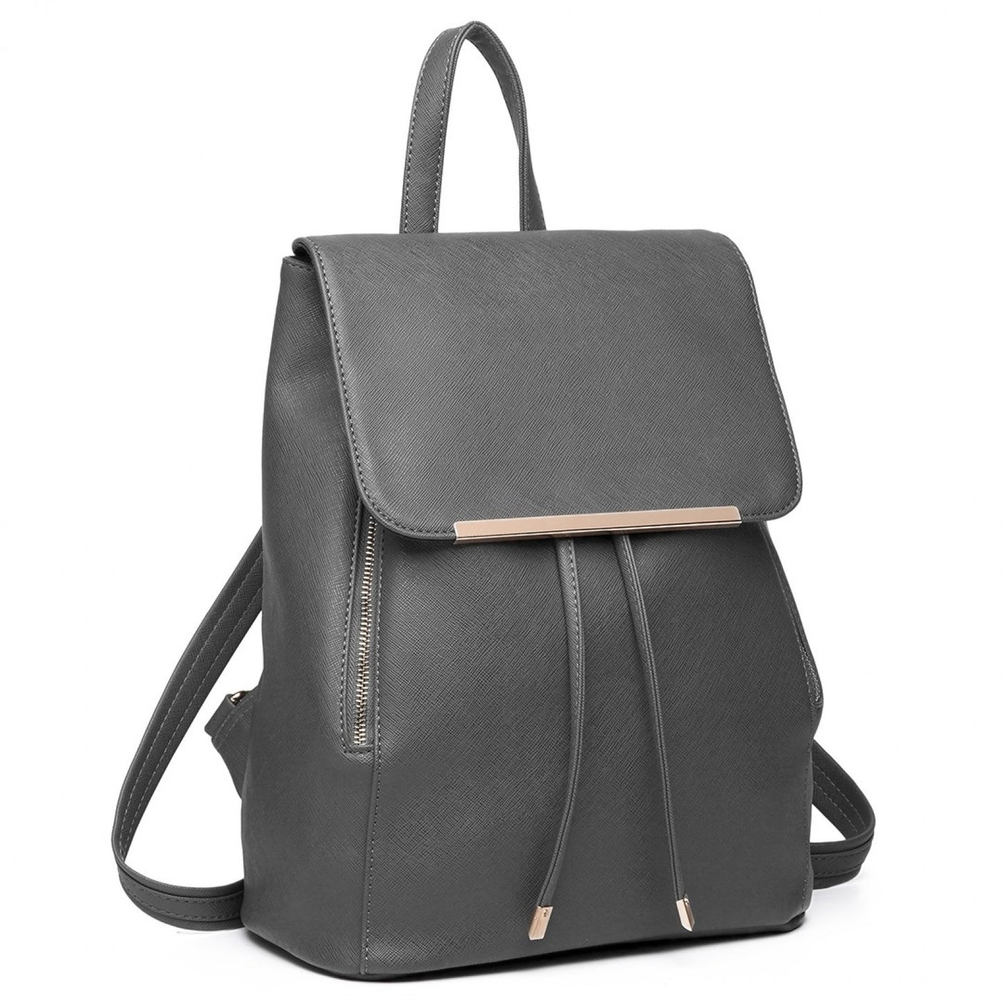 Miss Lulu Stylish Faux Leather Backpack Secure Daypack with Magnetic Snap Closure Fashionable PU Leather Travel Bag (BPM2427) - Grey