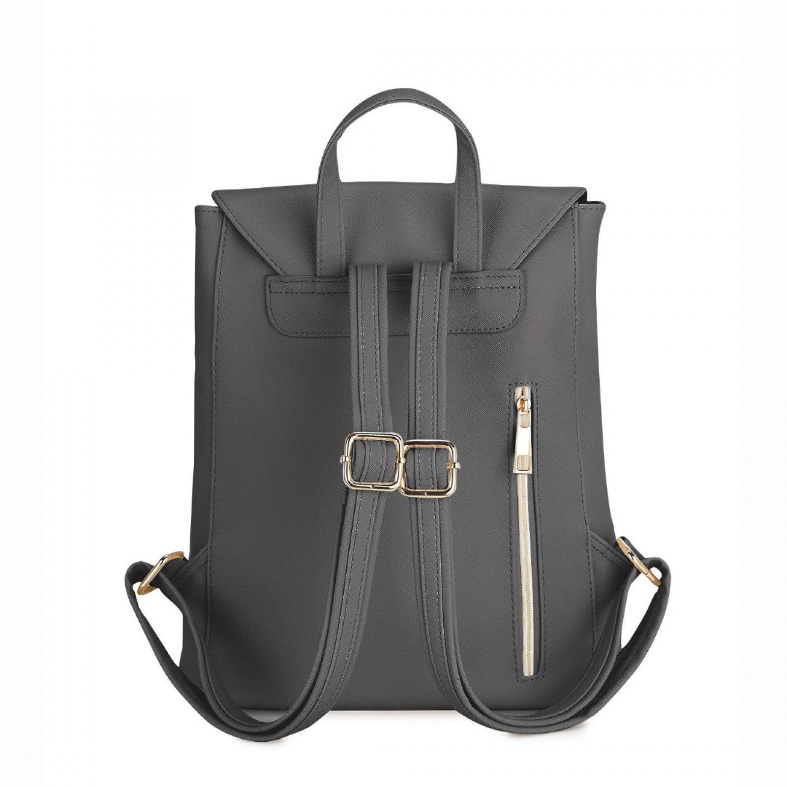Miss Lulu Stylish Faux Leather Backpack Secure Daypack with Magnetic Snap Closure Fashionable PU Leather Travel Bag (BPM2427) - Grey