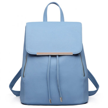 Miss Lulu Stylish Faux Leather Backpack Secure Daypack with Magnetic Snap Closure Fashionable PU Leather Travel Bag (BPM2427) - Light Blue