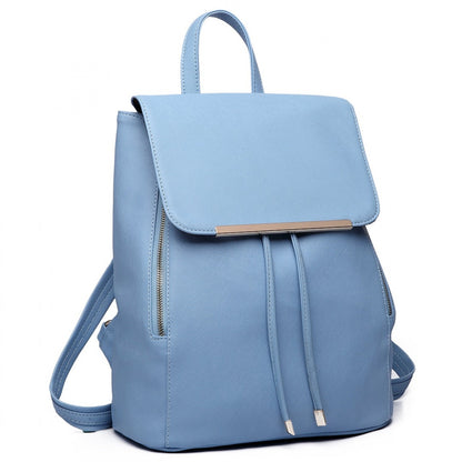 Miss Lulu Stylish Faux Leather Backpack Secure Daypack with Magnetic Snap Closure Fashionable PU Leather Travel Bag (BPM2427) - Light Blue