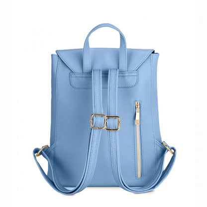 Miss Lulu Stylish Faux Leather Backpack Secure Daypack with Magnetic Snap Closure Fashionable PU Leather Travel Bag (BPM2427) - Light Blue
