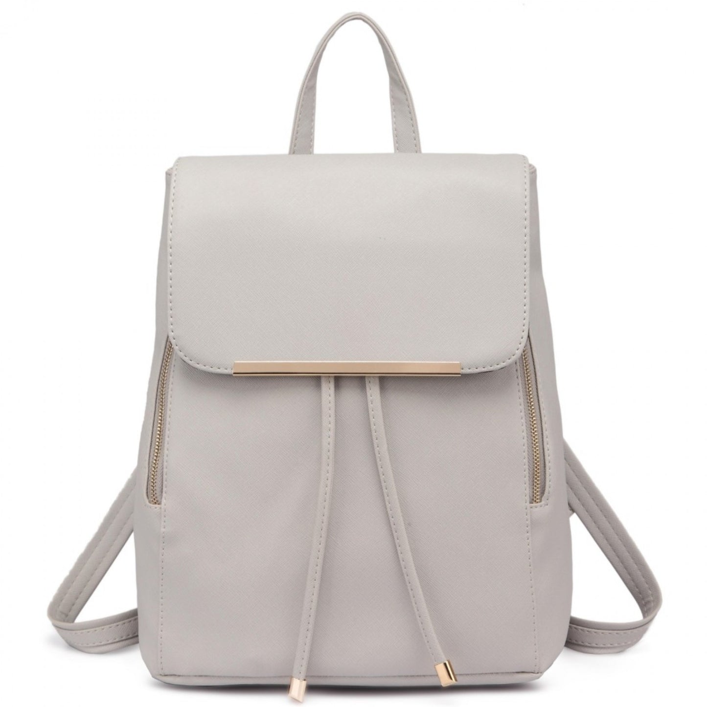 Miss Lulu Stylish Faux Leather Backpack Secure Daypack with Magnetic Snap Closure Fashionable PU Leather Travel Bag (BPM2427) - Light Grey