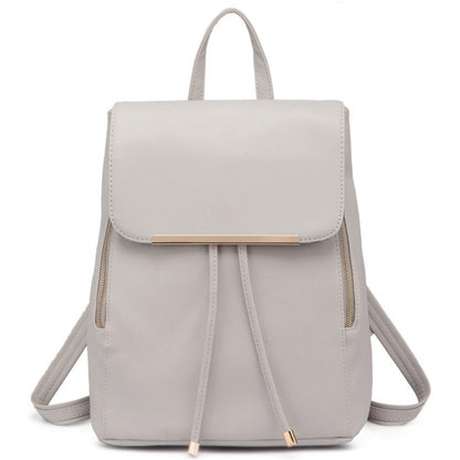 Miss Lulu Stylish Faux Leather Backpack Secure Daypack with Magnetic Snap Closure Fashionable PU Leather Travel Bag (BPM2427) - Light Grey