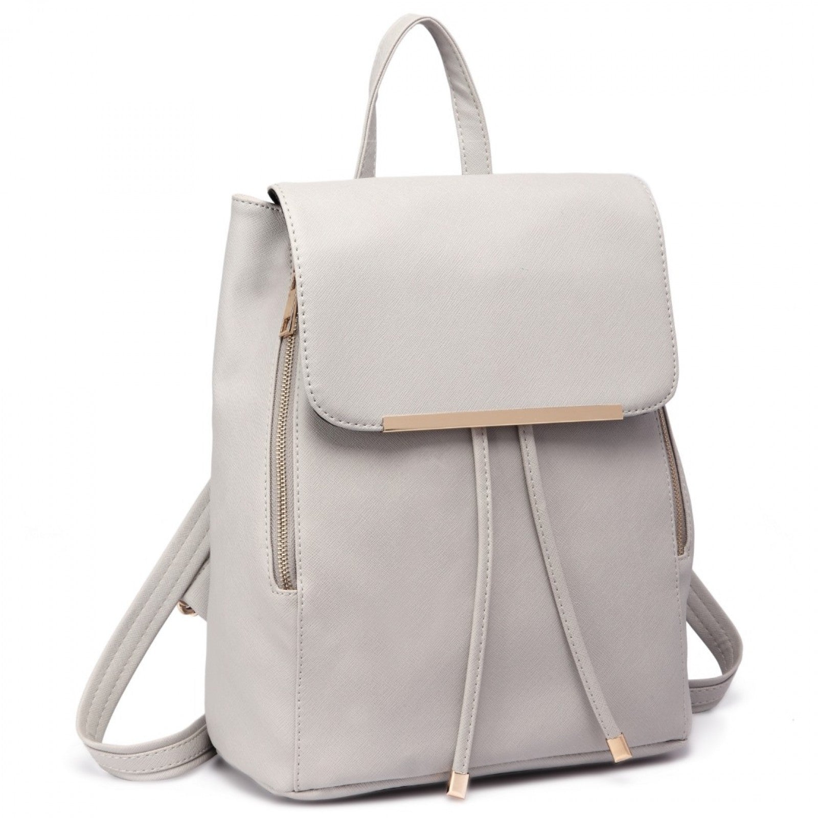 Miss Lulu Stylish Faux Leather Backpack Secure Daypack with Magnetic Snap Closure Fashionable PU Leather Travel Bag (BPM2427) - Light Grey