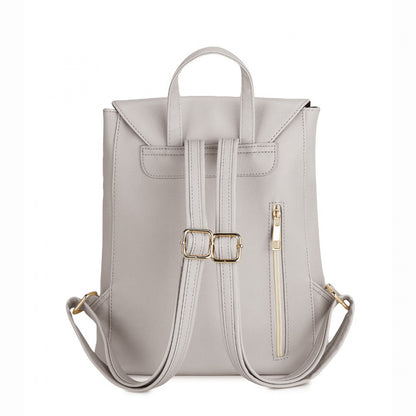 Miss Lulu Stylish Faux Leather Backpack Secure Daypack with Magnetic Snap Closure Fashionable PU Leather Travel Bag (BPM2427) - Light Grey