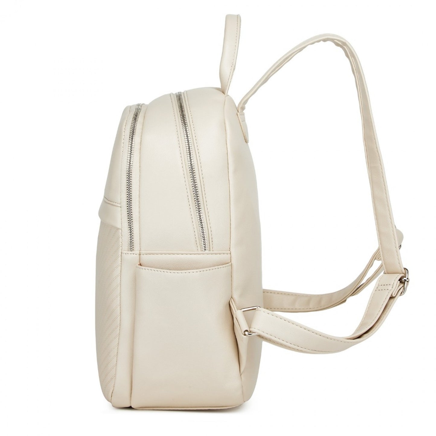 Miss Lulu Stylish PU Leather Backpack with Anti-Theft Back Zipper for Work, Travel & Daily Use (BPM2452) - Beige