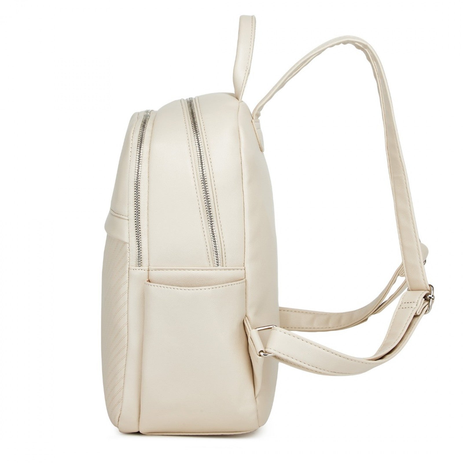 Miss Lulu Stylish PU Leather Backpack with Anti-Theft Back Zipper for Work, Travel & Daily Use (BPM2452) - Beige