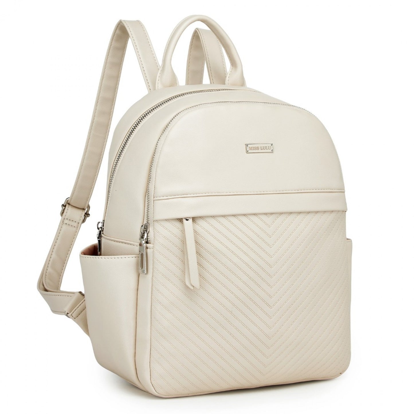 Miss Lulu Stylish PU Leather Backpack with Anti-Theft Back Zipper for Work, Travel & Daily Use (BPM2452) - Beige