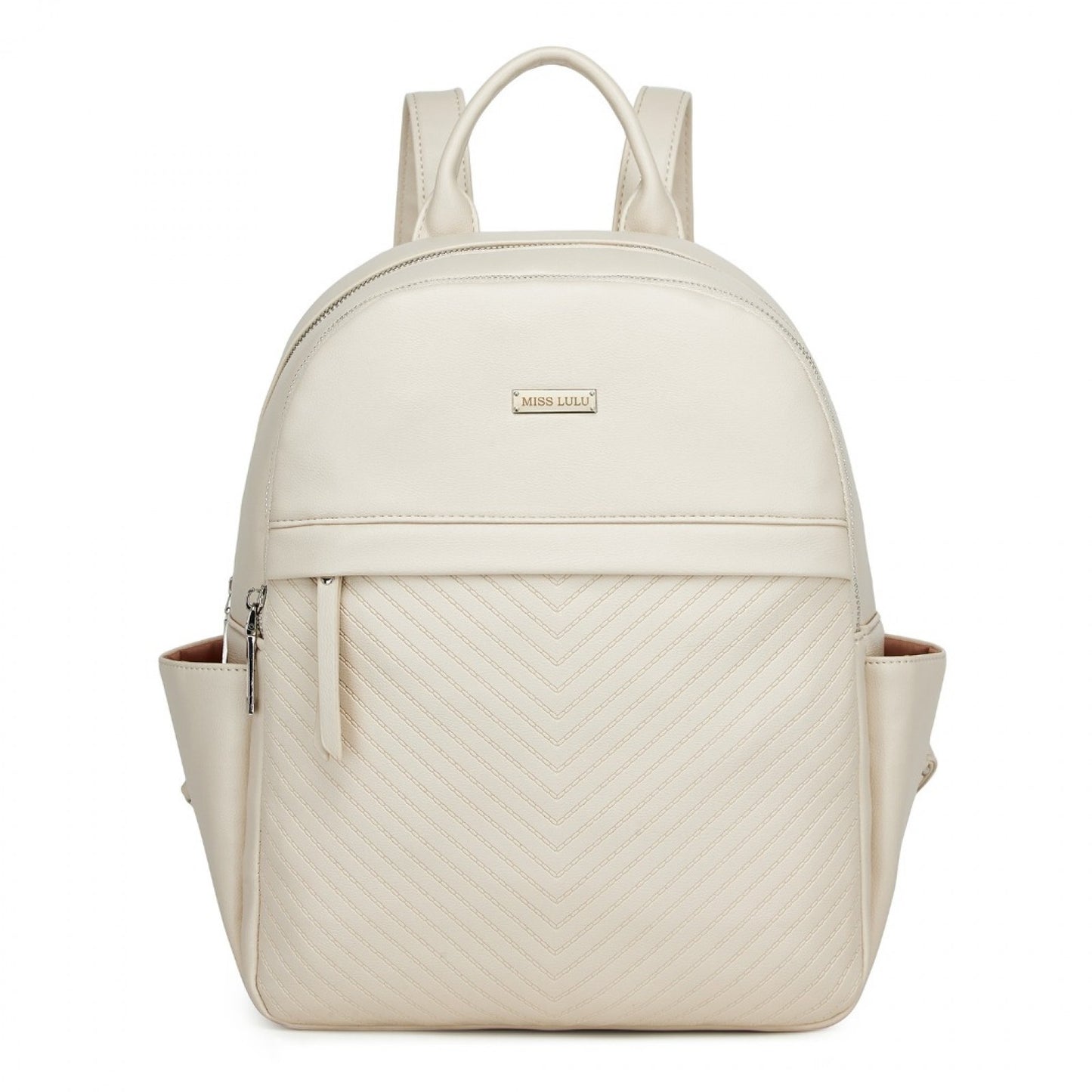 Miss Lulu Stylish PU Leather Backpack with Anti-Theft Back Zipper for Work, Travel & Daily Use (BPM2452) - Beige