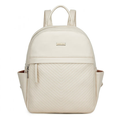 Miss Lulu Stylish PU Leather Backpack with Anti-Theft Back Zipper for Work, Travel & Daily Use (BPM2452) - Beige