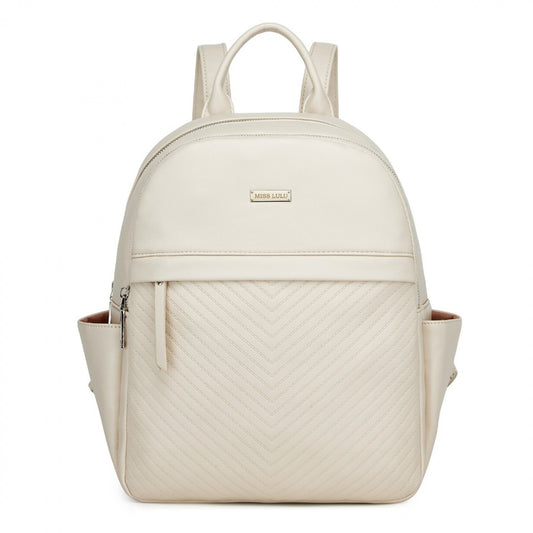 Miss Lulu Stylish PU Leather Backpack with Anti-Theft Back Zipper for Work, Travel & Daily Use (BPM2452) - Beige