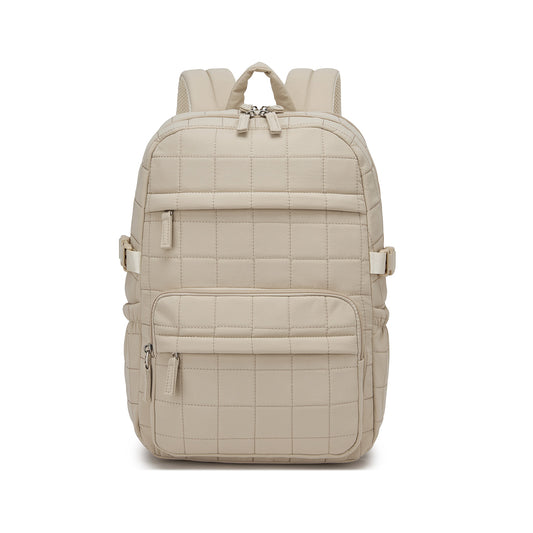 Miss Lulu Quilted Lightweight Backpack, Fits 15.6 Inch Notebook, Cabin Approved Underseat Carry On Bag (BPM2609) - Beige
