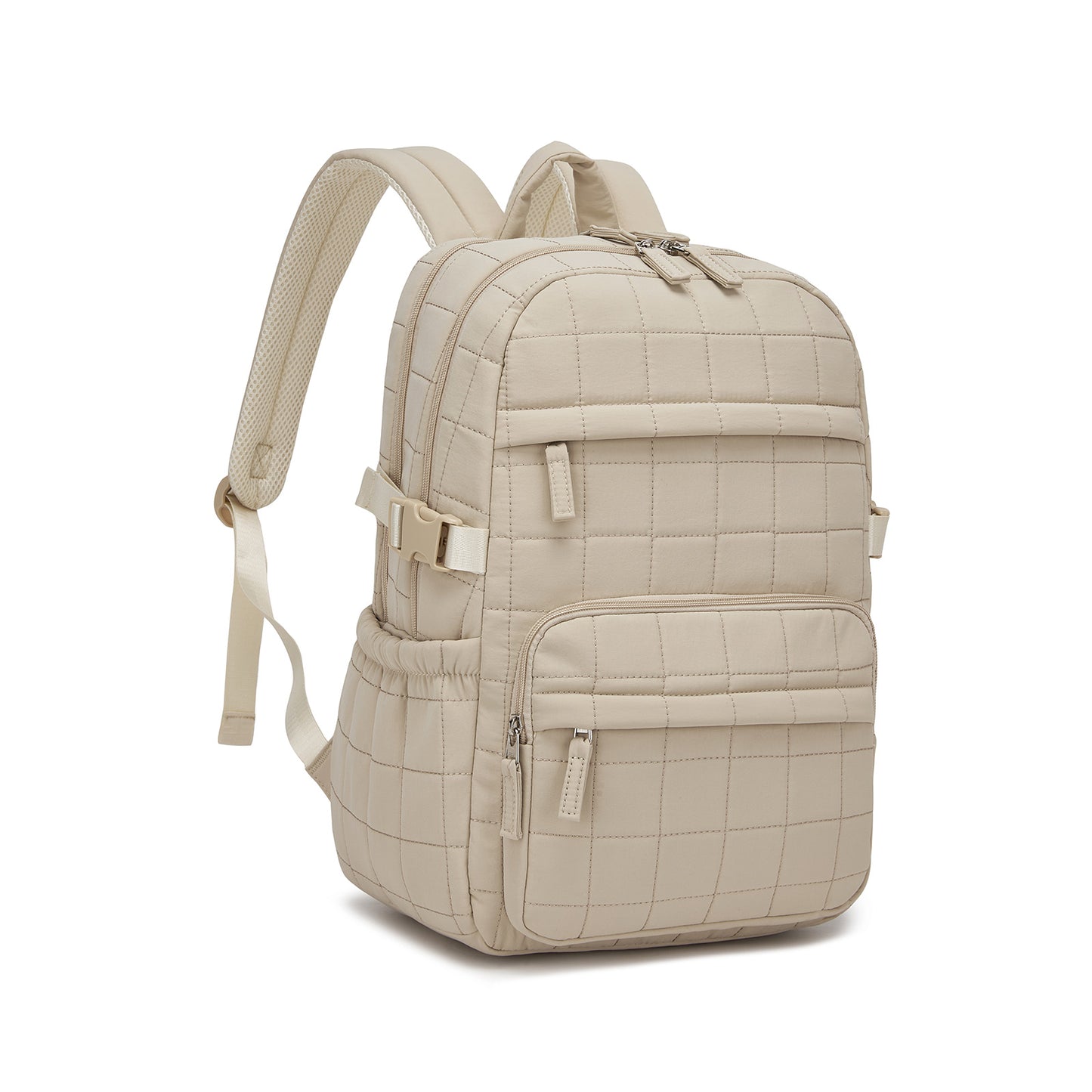 Miss Lulu Quilted Lightweight Backpack, Fits 15.6 Inch Notebook, Cabin Approved Underseat Carry On Bag (BPM2609) - Beige