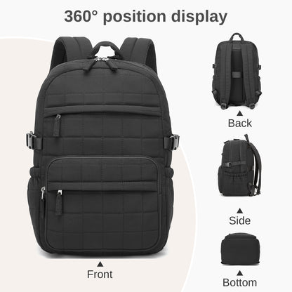 Miss Lulu Quilted Lightweight Backpack, Fits 15.6 Inch Notebook, Cabin Approved Underseat Carry On Bag (BPM2609) - Black