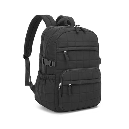 Miss Lulu Quilted Lightweight Backpack, Fits 15.6 Inch Notebook, Cabin Approved Underseat Carry On Bag (BPM2609) - Black