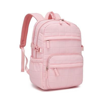 Miss Lulu Quilted Lightweight Backpack, Fits 15.6 Inch Notebook, Cabin Approved Underseat Carry On Bag (BPM2609) - Pink