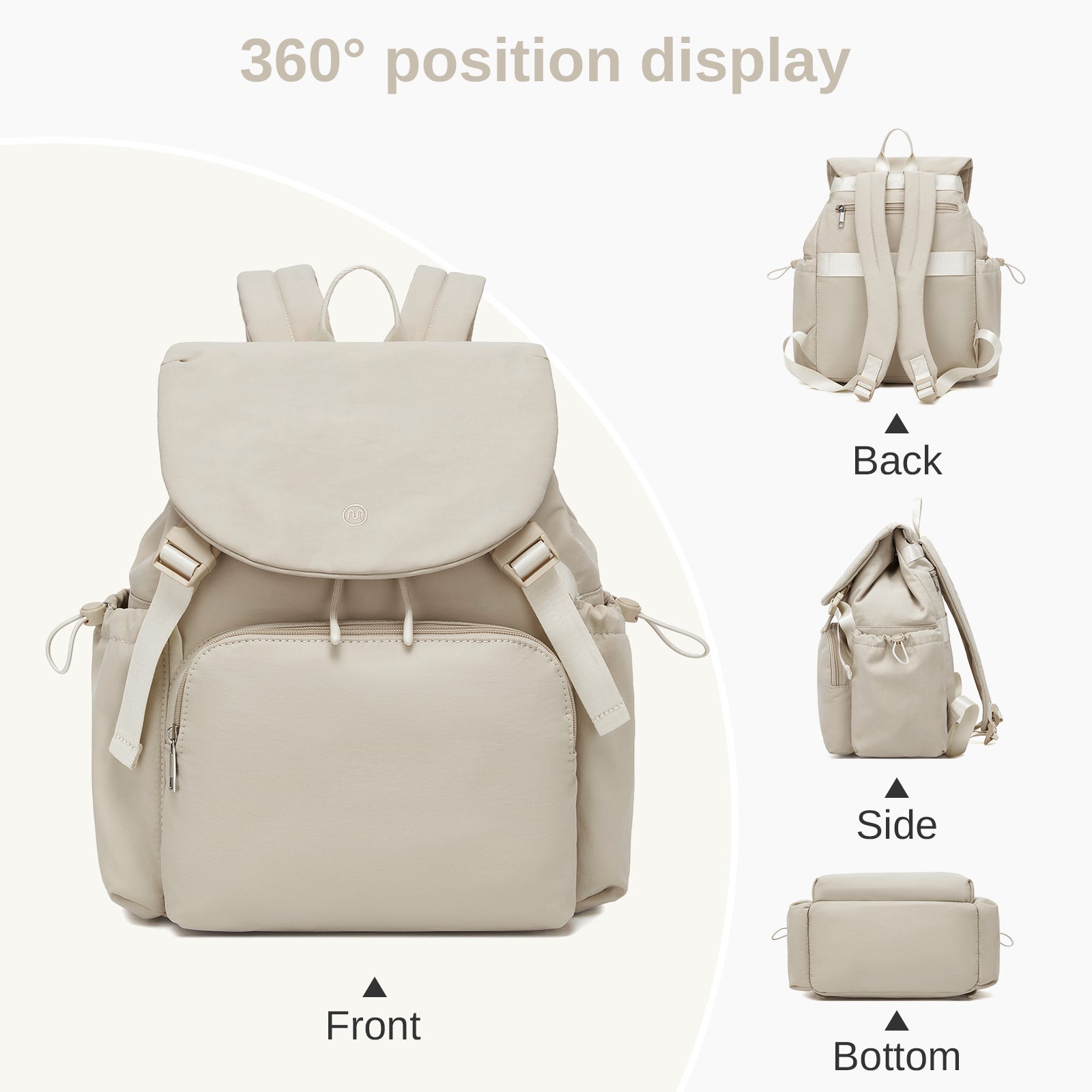 Miss Lulu Lightweight Nylon Drawstring Backpack – Casual Daily Rucksack with 13 Inch Laptop Sleeve for Travel & Commute (BPM2610) - Beige