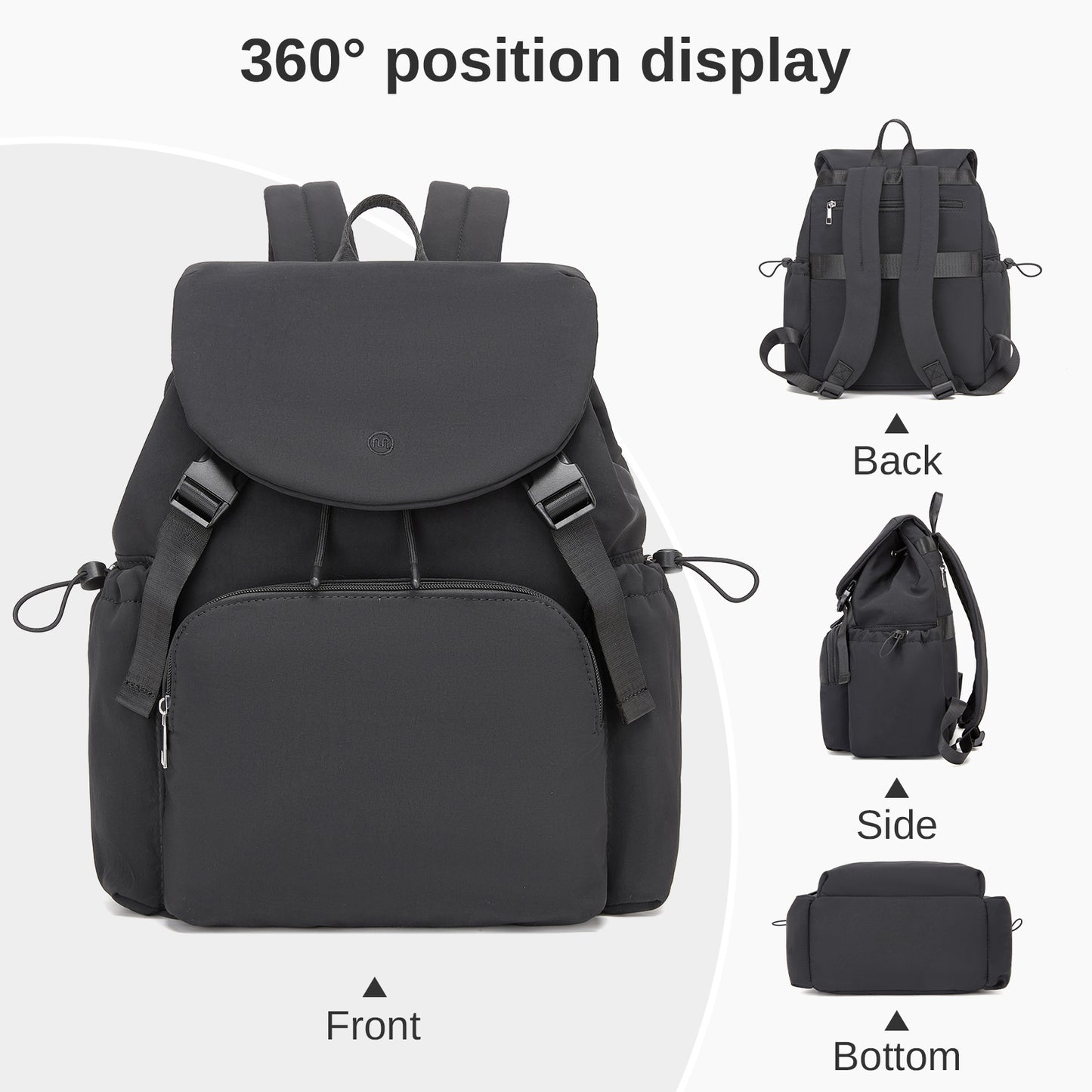 Miss Lulu Lightweight Nylon Drawstring Backpack – Casual Daily Rucksack with 13 Inch Laptop Sleeve for Travel & Commute (BPM2610) - Black