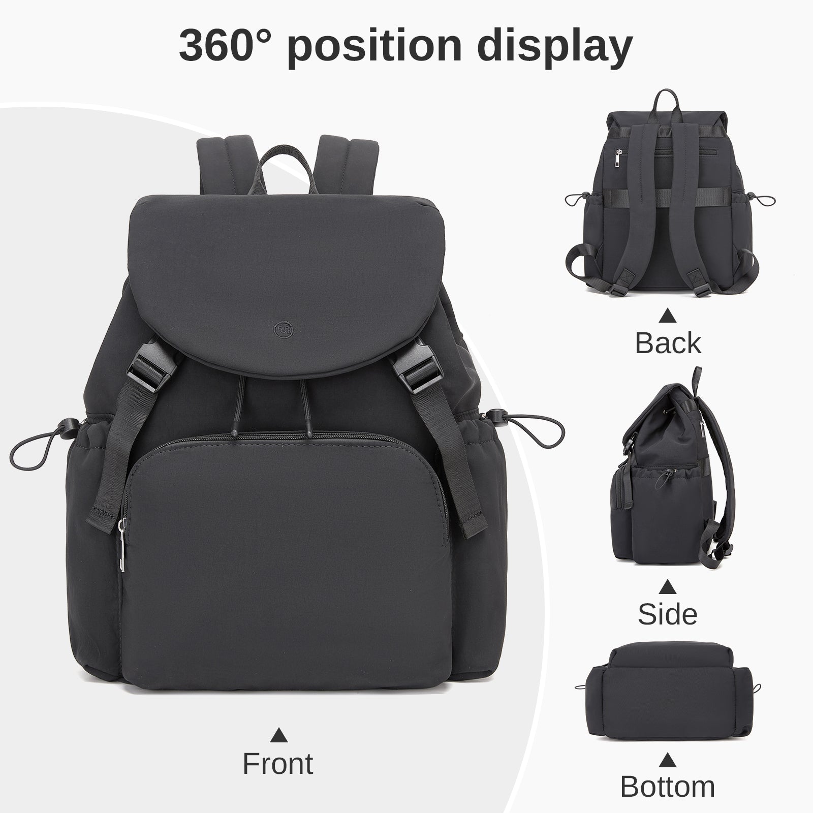 Miss Lulu Lightweight Nylon Drawstring Backpack – Casual Daily Rucksack with 13 Inch Laptop Sleeve for Travel & Commute (BPM2610) - Black
