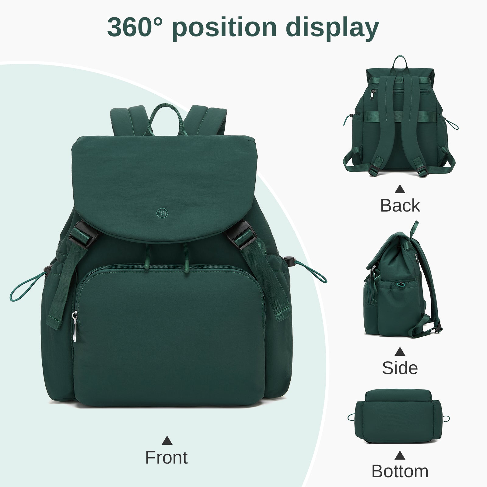 Miss Lulu Lightweight Nylon Drawstring Backpack – Casual Daily Rucksack with 13 Inch Laptop Sleeve for Travel & Commute (BPM2610) - Green