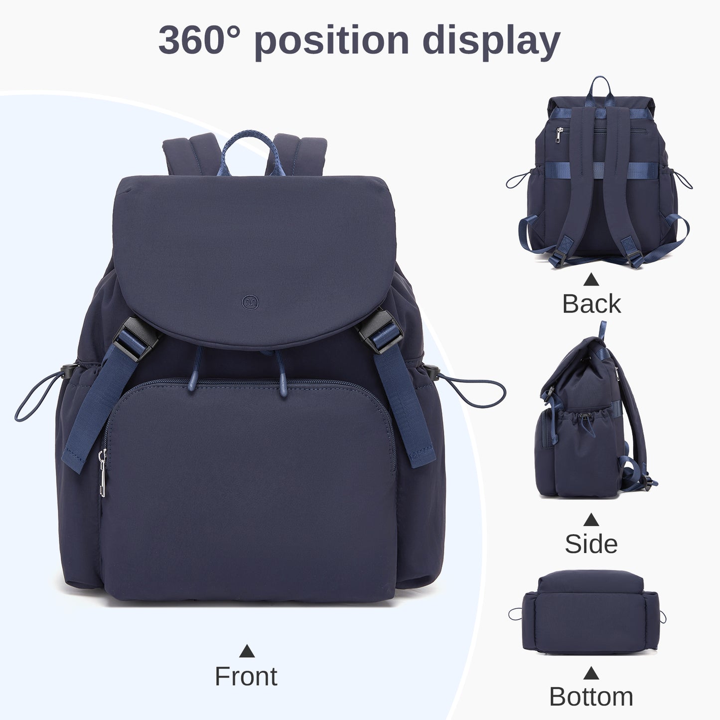 Miss Lulu Lightweight Nylon Drawstring Backpack – Casual Daily Rucksack with 13 Inch Laptop Sleeve for Travel & Commute (BPM2610) - Navy