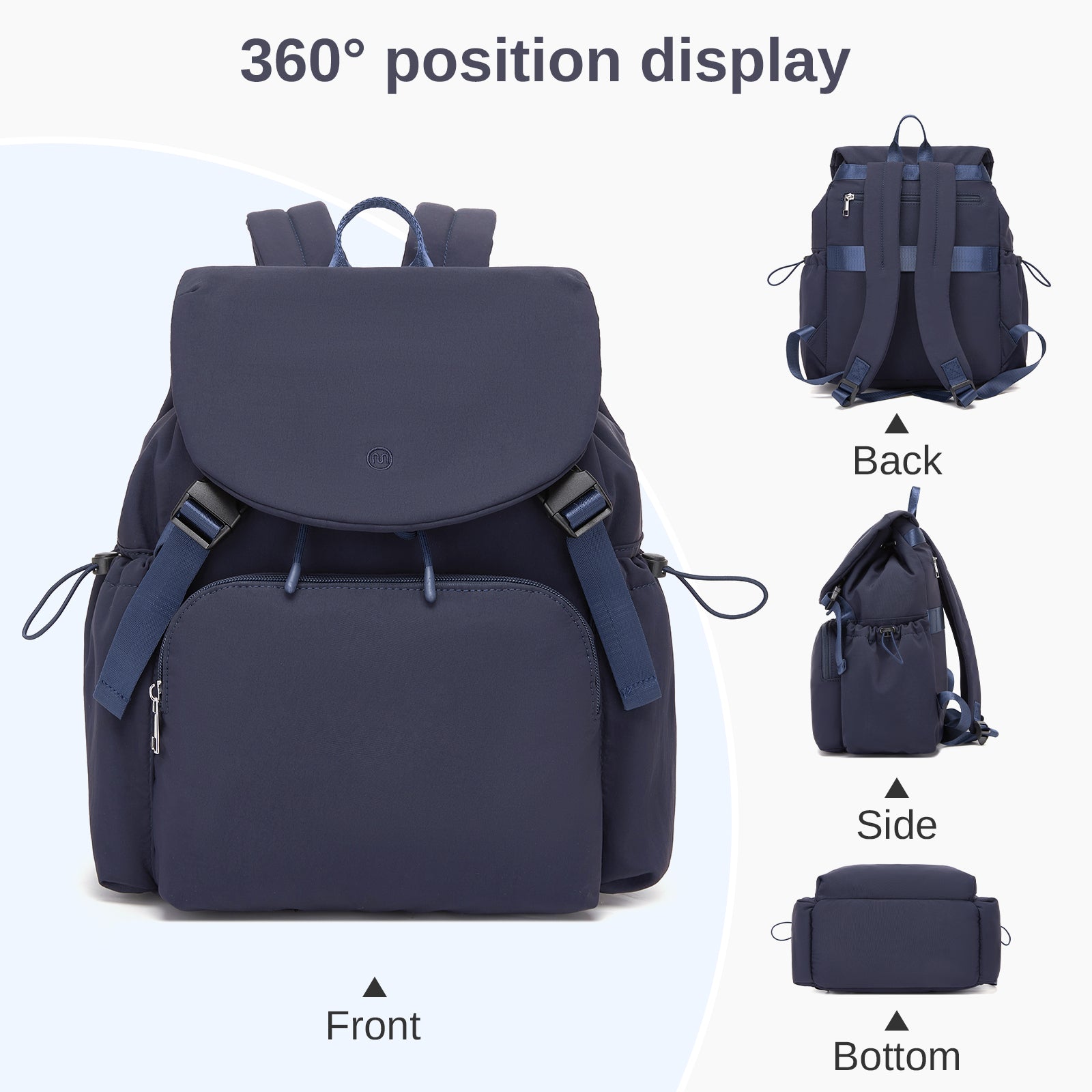 Miss Lulu Lightweight Nylon Drawstring Backpack – Casual Daily Rucksack with 13 Inch Laptop Sleeve for Travel & Commute (BPM2610) - Navy