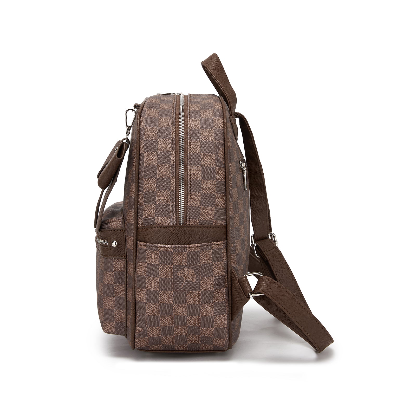 Miss Lulu Checked PVC Backpack with Detachable Bow, Casual Women’s Daypack for School, Travel & Daily Use (BPM2614) - Brown