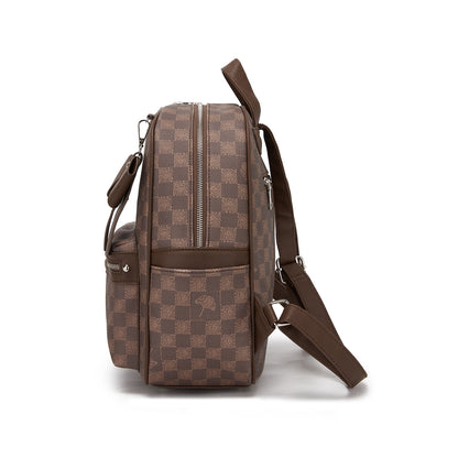Miss Lulu Checked PVC Backpack with Detachable Bow, Casual Women’s Daypack for School, Travel & Daily Use (BPM2614) - Brown