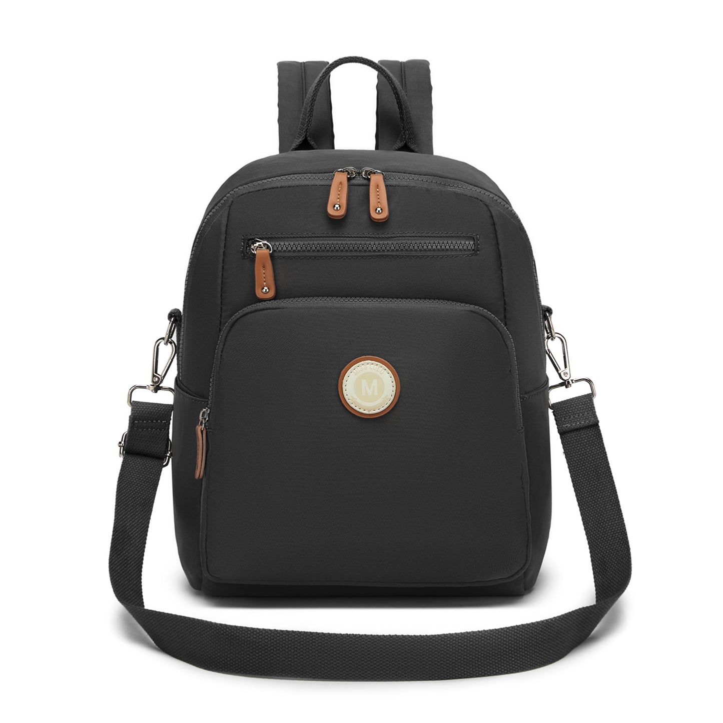 Miss Lulu Women's Backpack, Water-Resistant Nylon Convertible Shoulder and Crossbody Bag for Travel Work (BPM2617) - Black