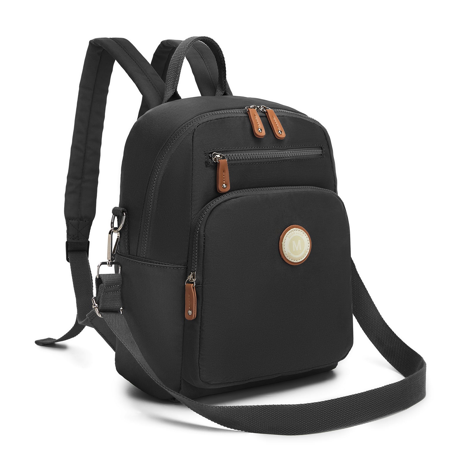 Miss Lulu Women's Backpack, Water-Resistant Nylon Convertible Shoulder and Crossbody Bag for Travel Work (BPM2617) - Black