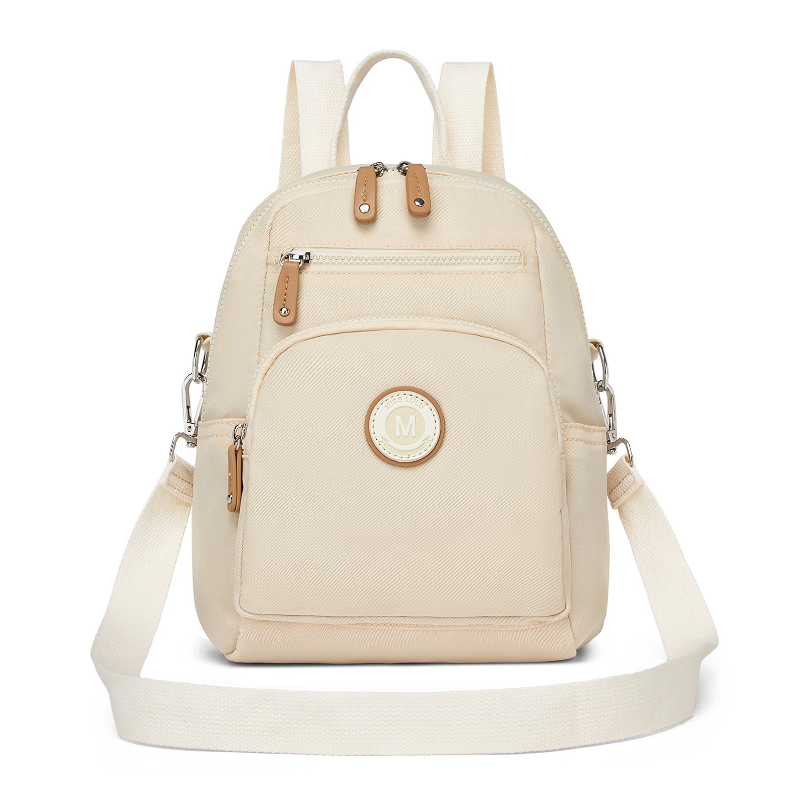Miss Lulu 3-in-1 Convertible Backpack with Removable Long Strap - Wear as Backpack, Shoulder or Crossbody Bag (BPM2651) - Beige