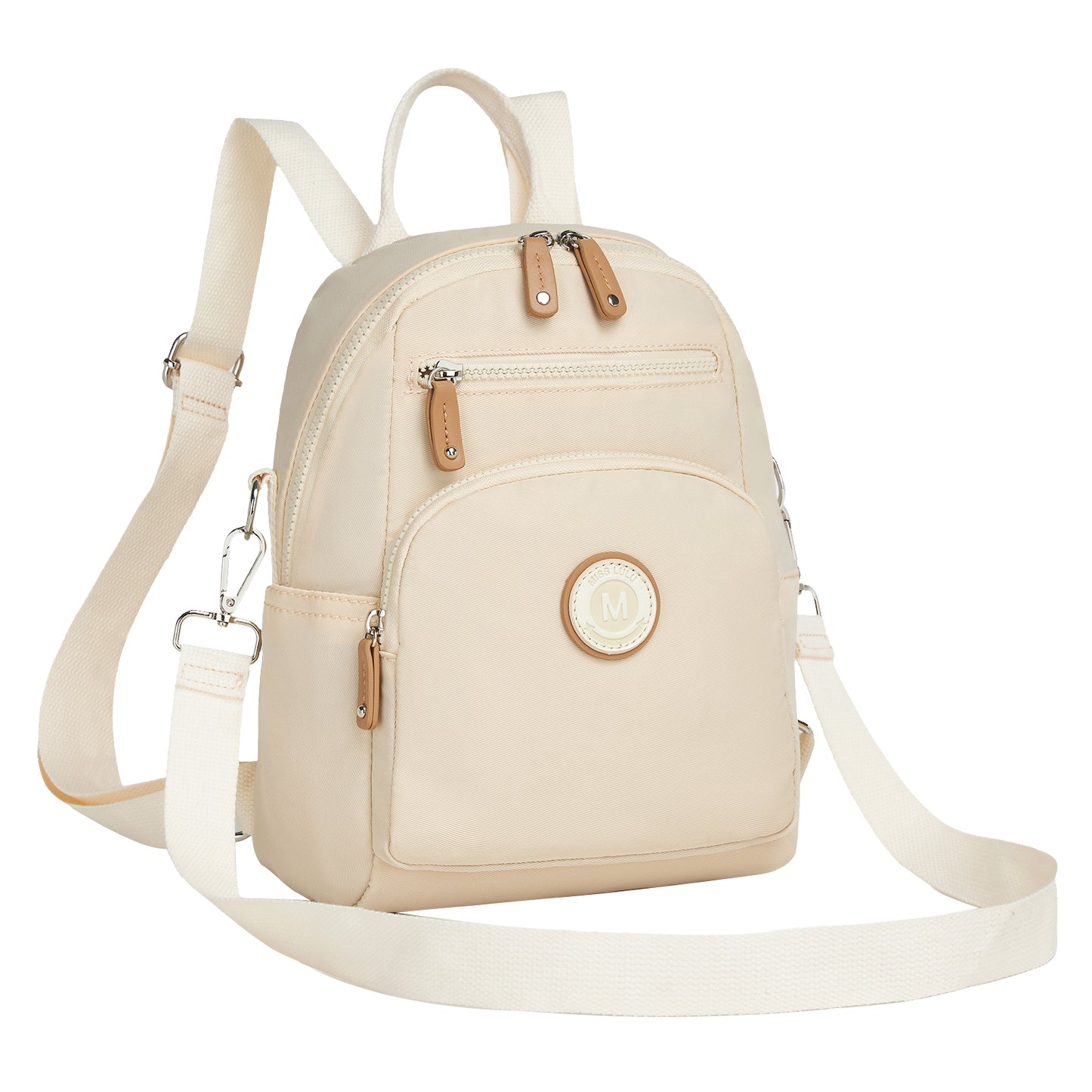Miss Lulu 3-in-1 Convertible Backpack with Removable Long Strap - Wear as Backpack, Shoulder or Crossbody Bag (BPM2651) - Beige