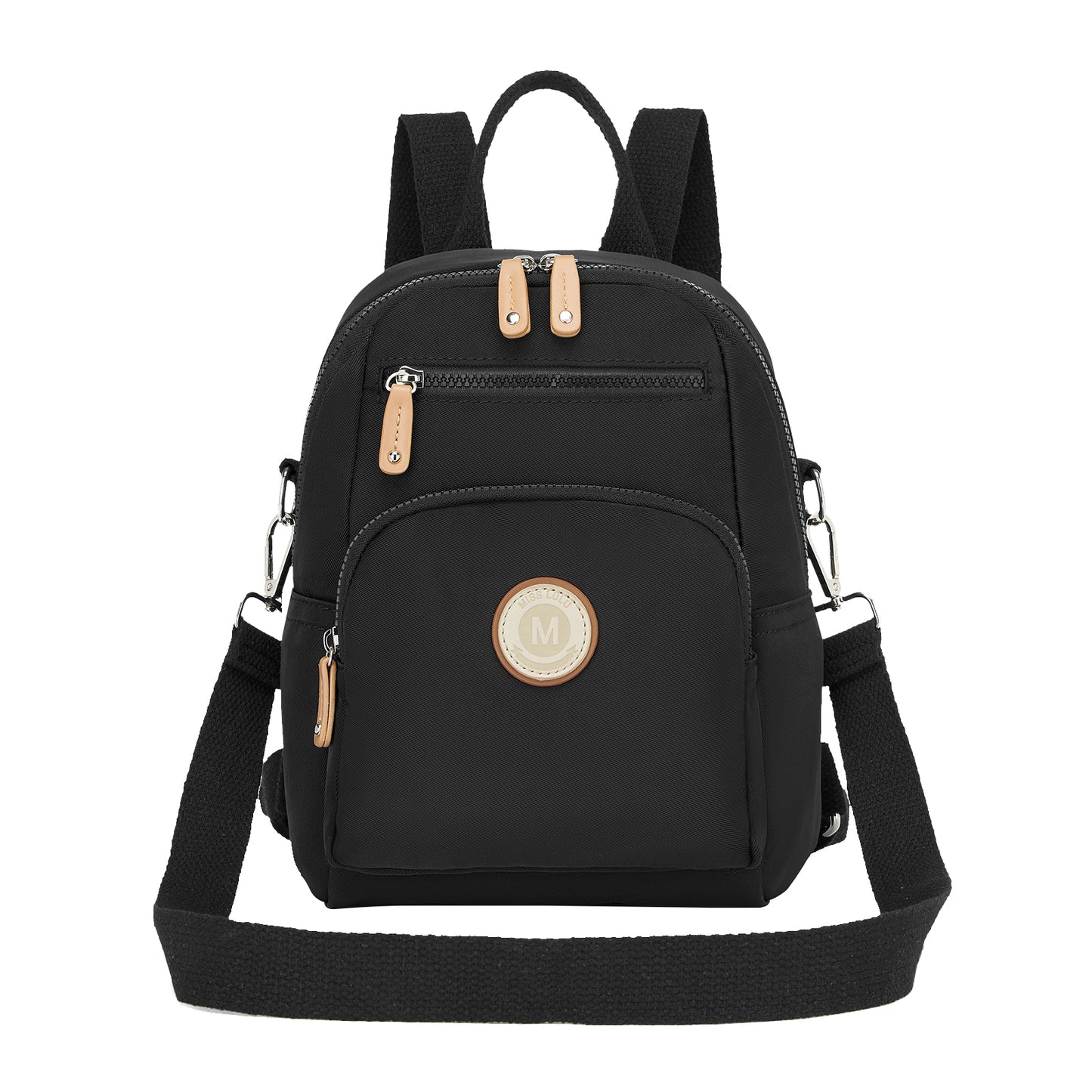 Miss Lulu 3-in-1 Convertible Backpack with Removable Long Strap - Wear as Backpack, Shoulder or Crossbody Bag (BPM2651) - Black