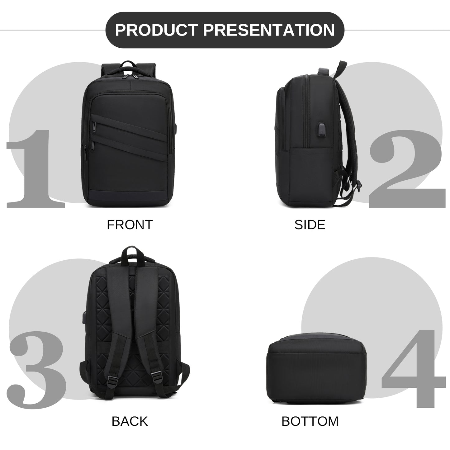 Premium Laptop Backpack, 15.6 Inch USB Charging Backpack with Padded Laptop Sleeve, Ideal for Work and Commuting (BPS2603) - Black