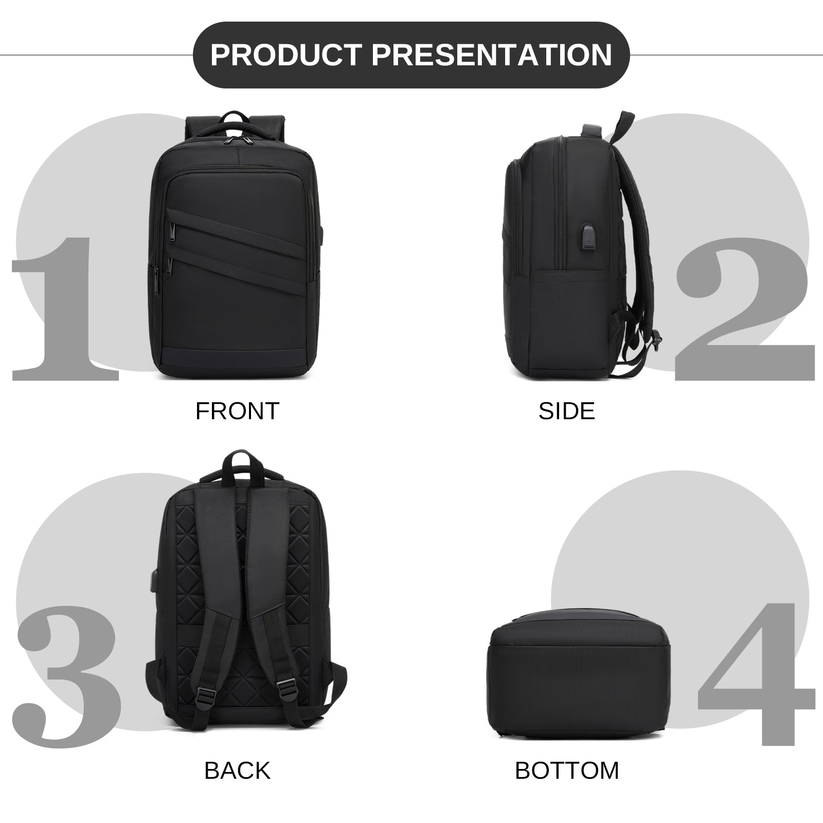 Premium Laptop Backpack, 15.6 Inch USB Charging Backpack with Padded Laptop Sleeve, Ideal for Work and Commuting (BPS2603) - Black