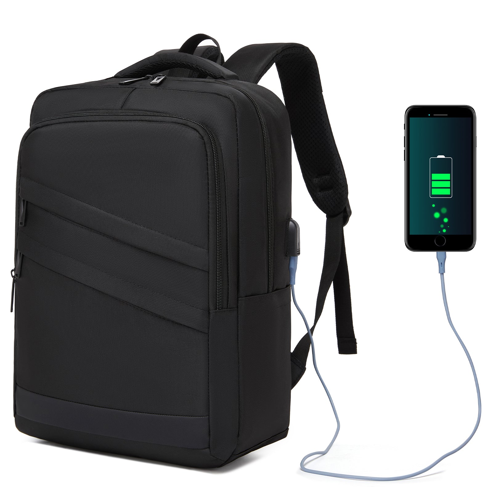 Premium Laptop Backpack, 15.6 Inch USB Charging Backpack with Padded Laptop Sleeve, Ideal for Work and Commuting (BPS2603) - Black