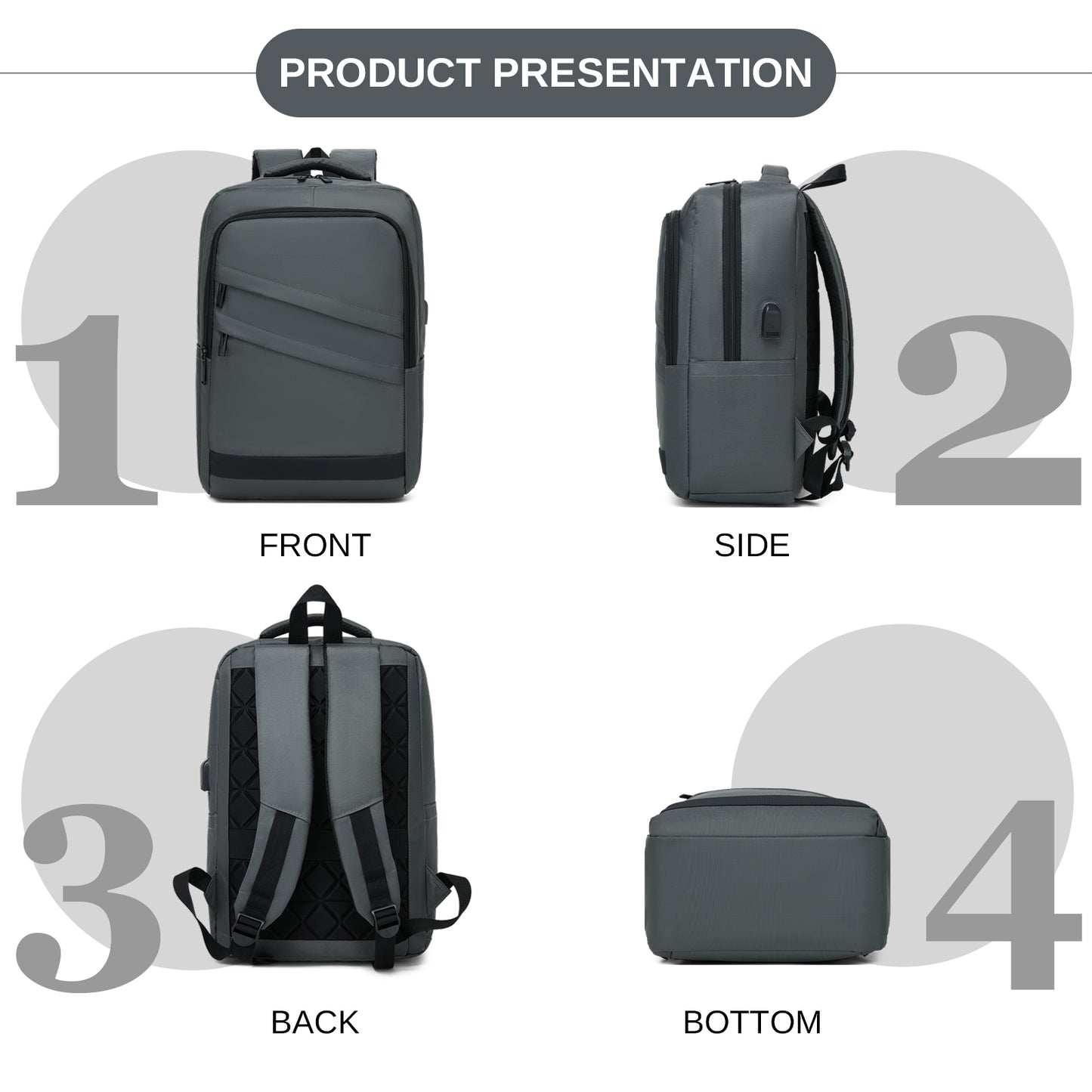 Premium Laptop Backpack, 15.6 Inch USB Charging Backpack with Padded Laptop Sleeve, Ideal for Work and Commuting (BPS2603) - Grey