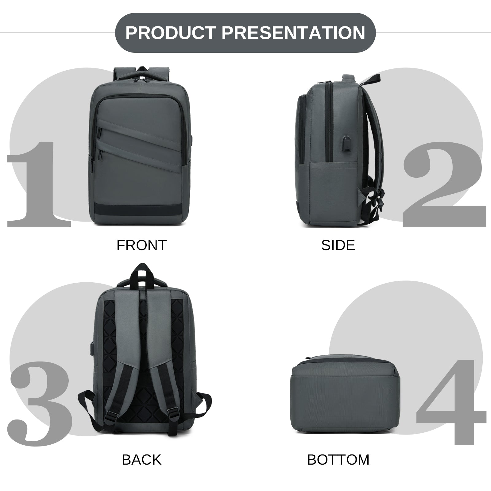 Premium Laptop Backpack, 15.6 Inch USB Charging Backpack with Padded Laptop Sleeve, Ideal for Work and Commuting (BPS2603) - Grey