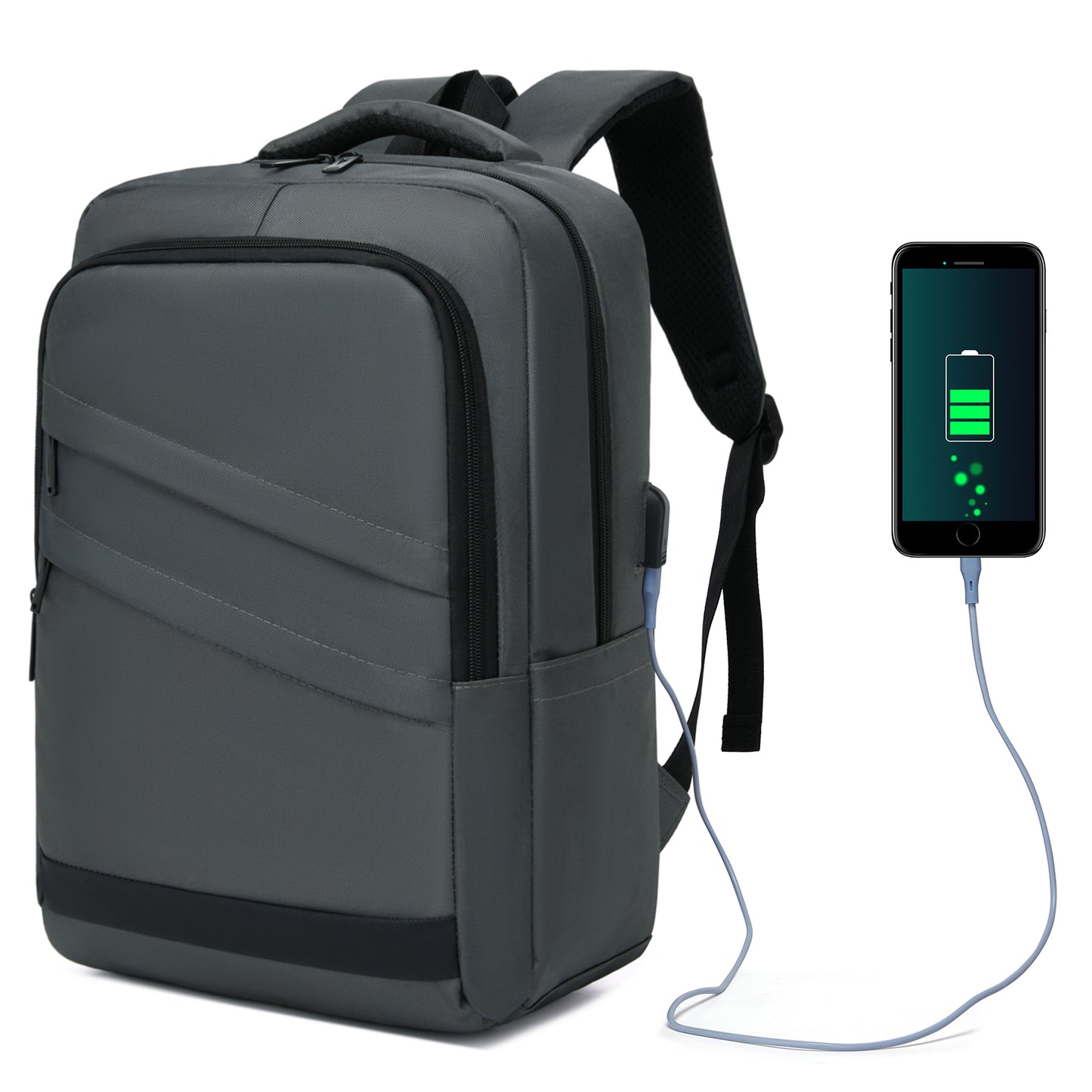 Premium Laptop Backpack, 15.6 Inch USB Charging Backpack with Padded Laptop Sleeve, Ideal for Work and Commuting (BPS2603) - Grey